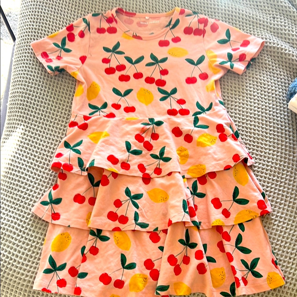 Mini Rodini Pink Dress with Cherry and Lemon Print